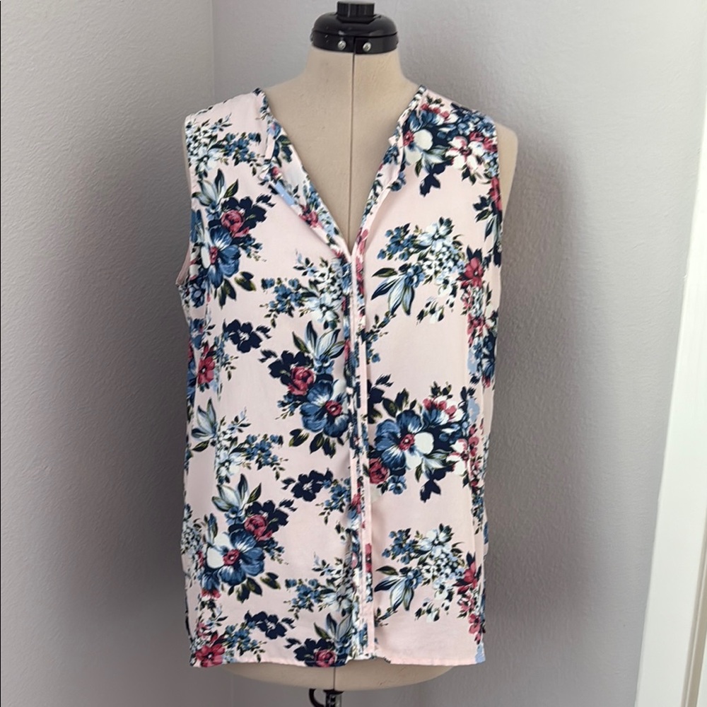 Bobeau Pink and Blue Sleeveless Buttoned Blouse